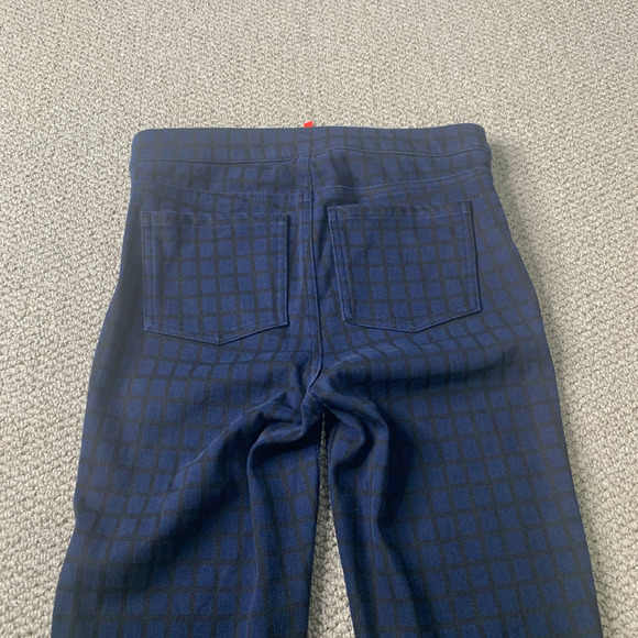 SPANX Sara Blakely Womens Leggings Size Medium Blue Checkered Skinny Pull On - Picture 4 of 12